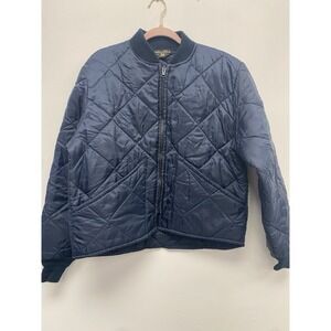 Vintage 70s Golden Fleece Quilted Nylon Cropped Boxy Work Jacket Blue Large